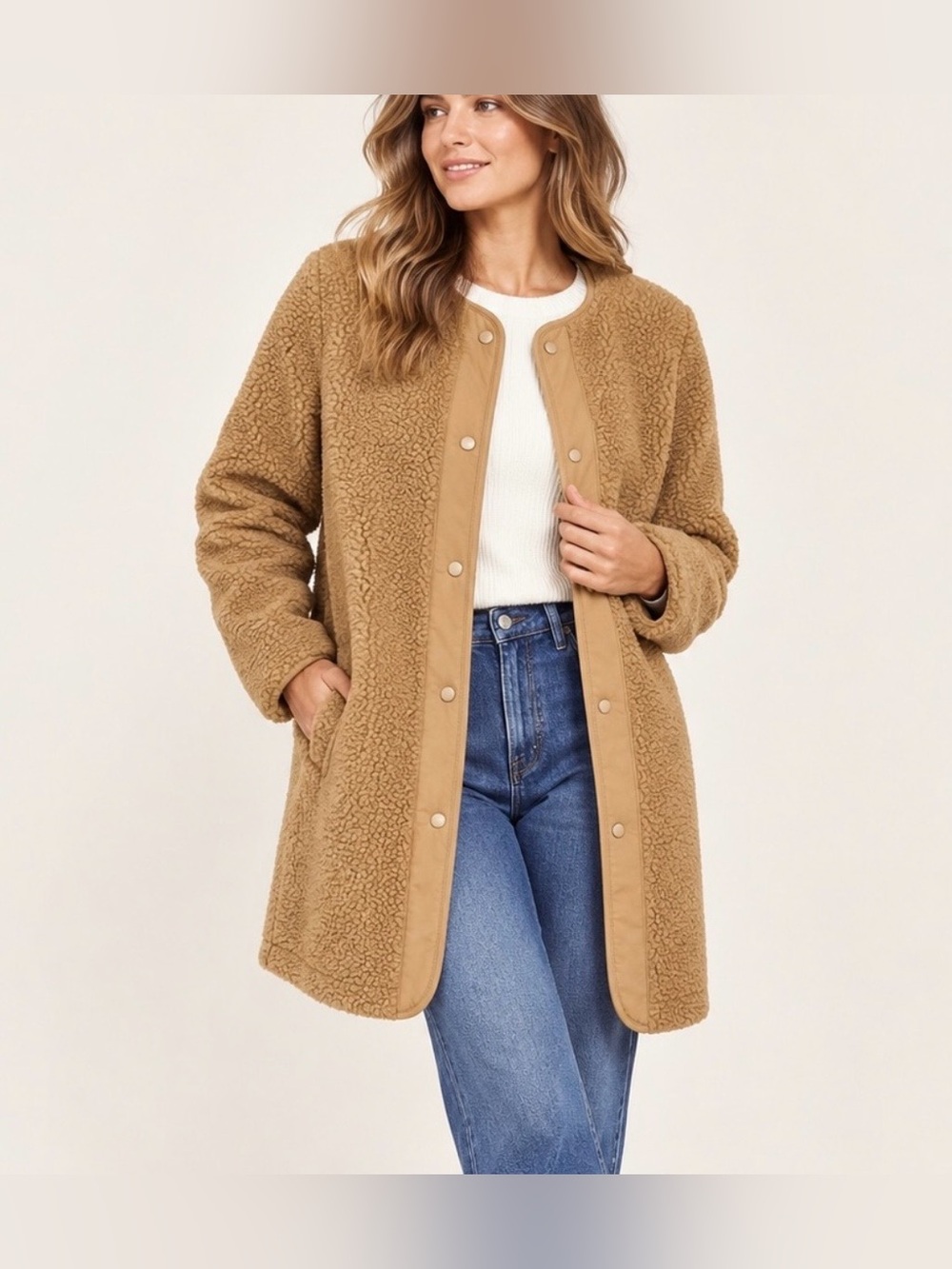 Aritzia Wilfred Free Sherpa Long Liner Jacket Cognac 2XS